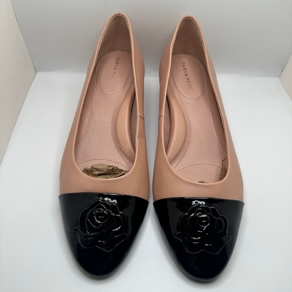 NEW Taryn Rose Rhea Babette Low Heel Pumps Colorblock Nude Pink & Black Sz 11B - Picture 2 of 11
